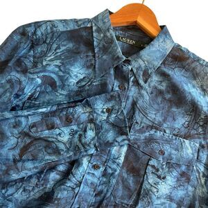 Lauren Ralph Lauren Womens Silk Blend Button Up Top Size L Dark Paisley Office